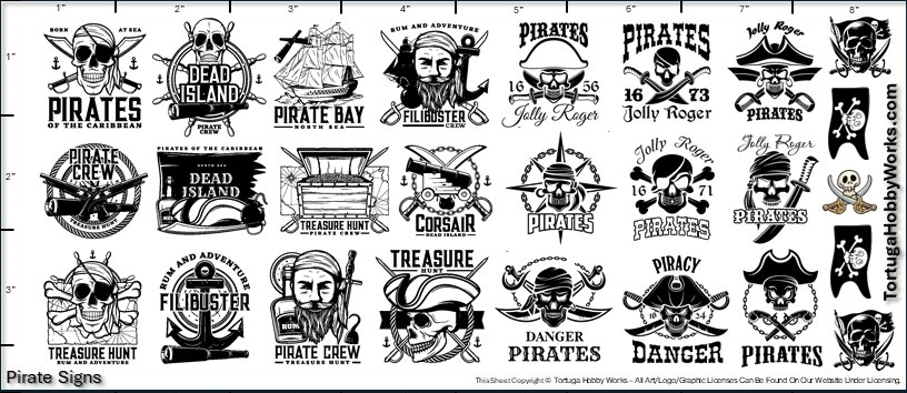 Pirate Signs / Pirate Meme's - Clear Water Slide Decals - 1:24 Scale