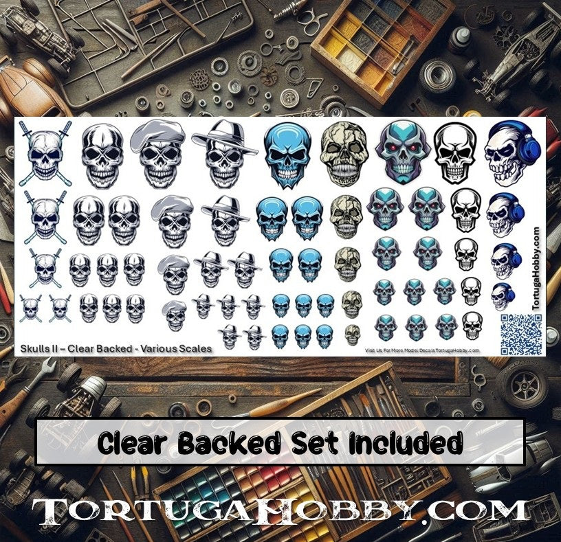 Decals - Skulls II - Clear Water Slide Decals - 1:24 Scale