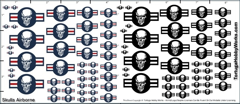 Skulls Airborne - Water Slide Decals - 1:24 / 1:18 Scale Scale for Models or Pine Derby