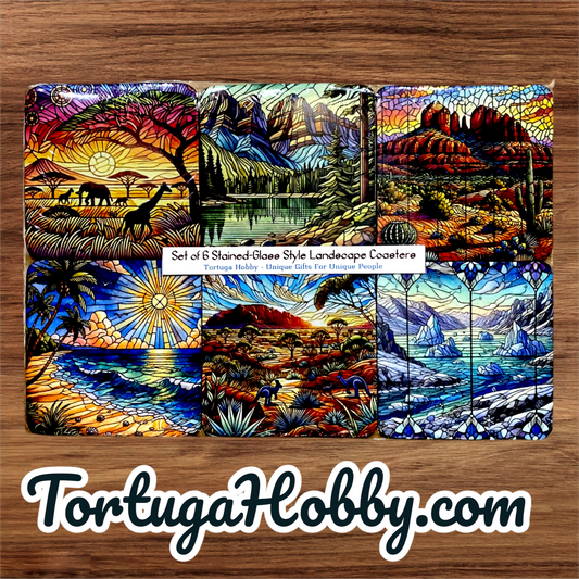 Stained-Glass Landscape Coaster Set