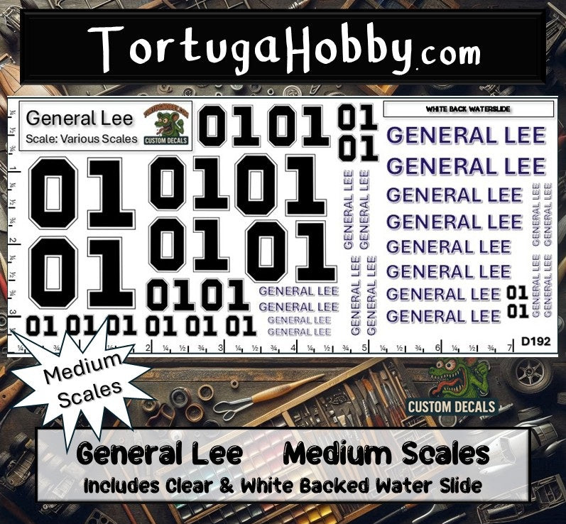 General Lee - Dukes of Hazzard - Water Slide Decals - Various Scale
