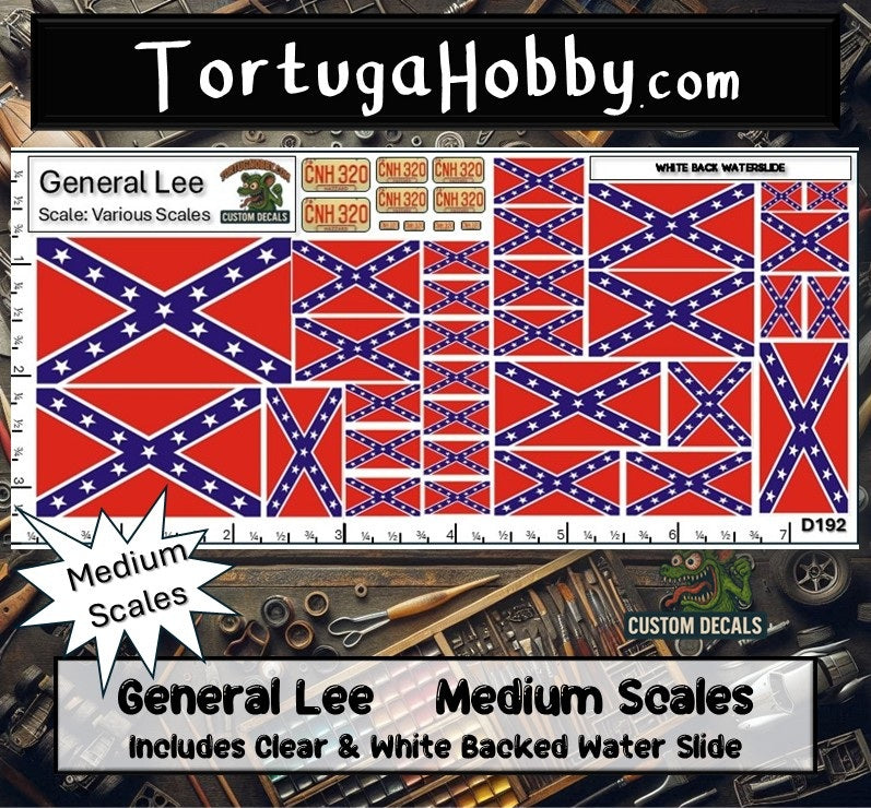 General Lee - Dukes of Hazzard - Water Slide Decals - Various Scale