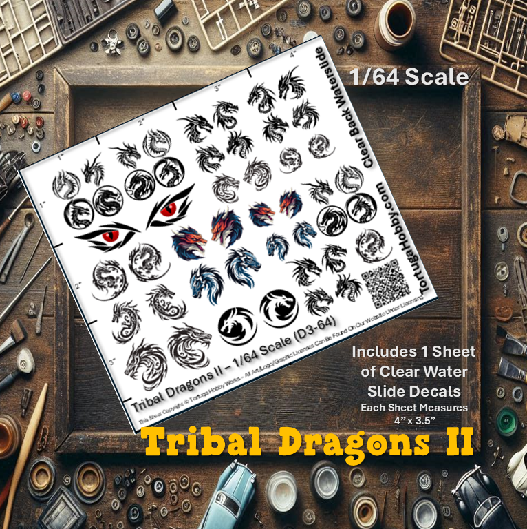 Tribal Dragons II - Clear Water Slide Decals - 1:24 or 1:64 Scale