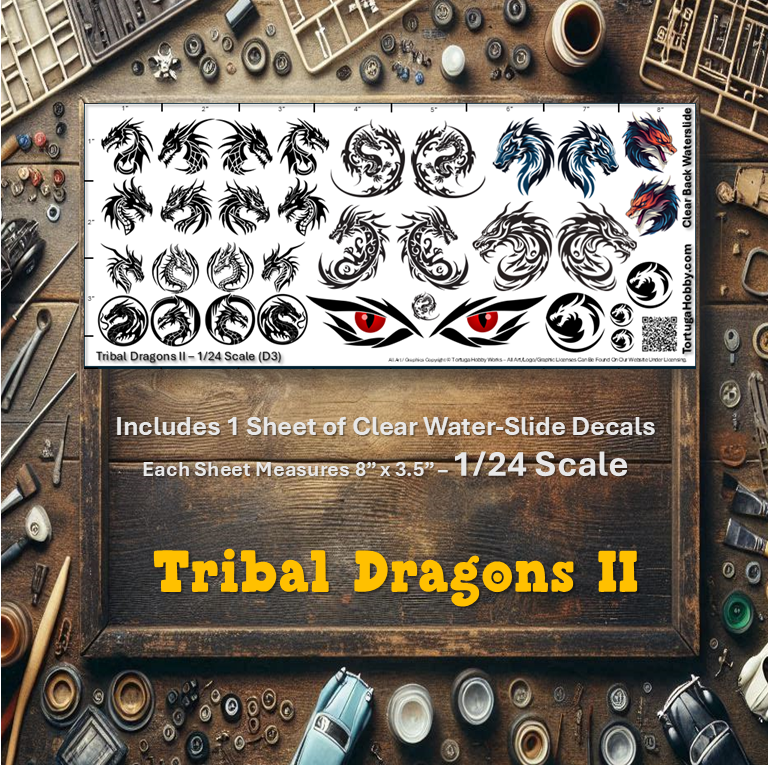 Tribal Dragons II - Clear Water Slide Decals - 1:24 or 1:64 Scale