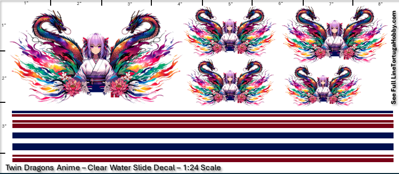 Decals - Twin Dragons Anime - Clear Water Slide Decals - 1:24 Scale