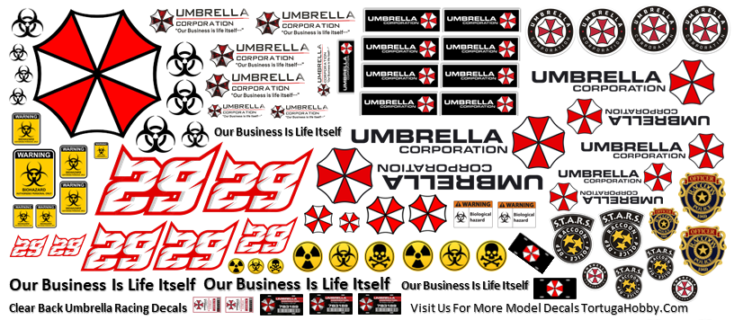 Decals - Umbrella Corporation NASCAR - Clear & White - Water Slide Decals - 1:24 Scale