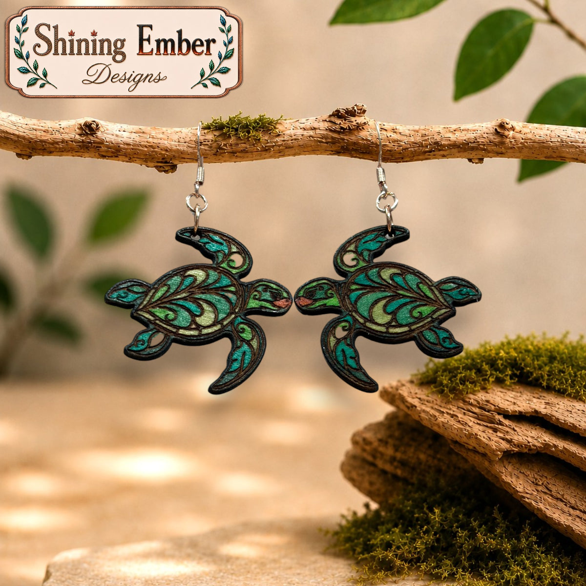 Wooden Sea Turtle Earrings – Coastal Jewelry