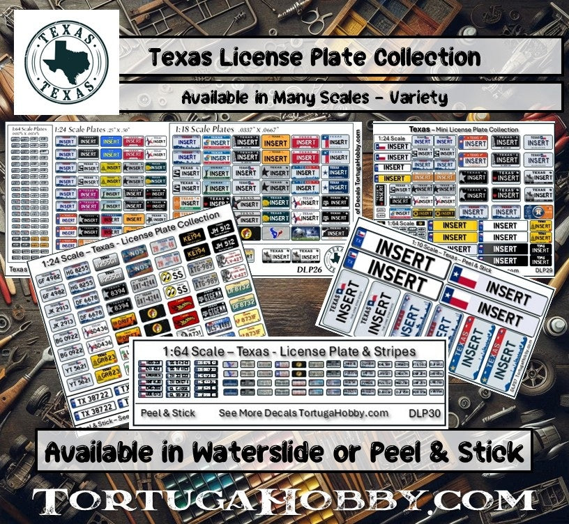 Texas - 1:18, 1:24, 1:64 & 1:10 Scale License Plates for Diecast or Models