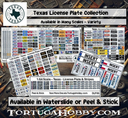 Texas - 1:18, 1:24, 1:64 & 1:10 Scale License Plates for Diecast or Models