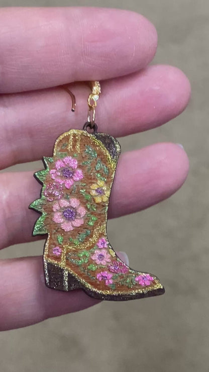 Cowboy Boots Hand-Painted Wood Earrings