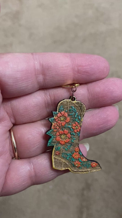 Cowboy Boot Hand-Painted Wood Earrings