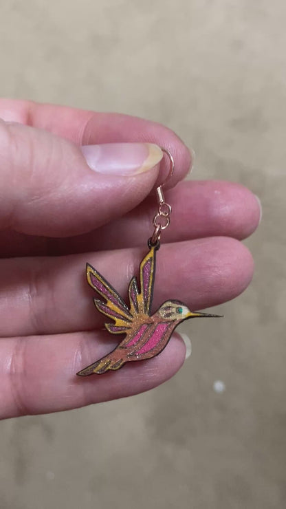 Hand-Painted Hummingbird Wood Earrings