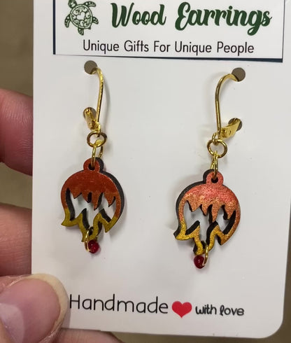 Flame Hand-Painted Wood Earrings