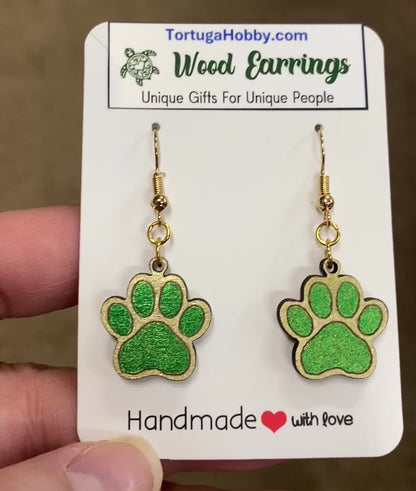 Paw Print Hand-Painted Wood Earrings