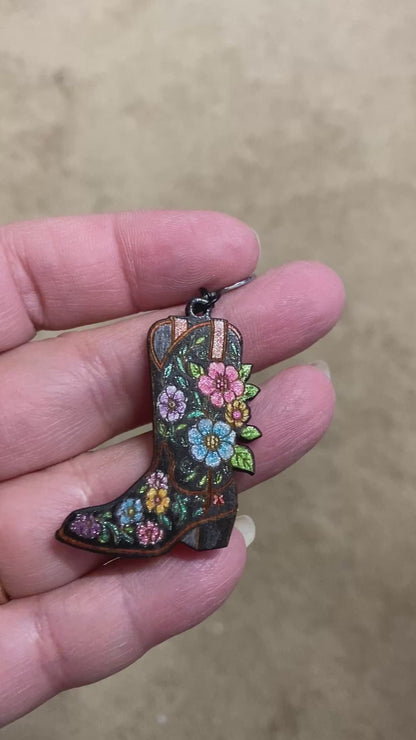 Cowboy Boot Hand-Painted Wood Earrings