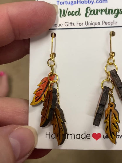 Leaf Hand-Painted Wood Earrings