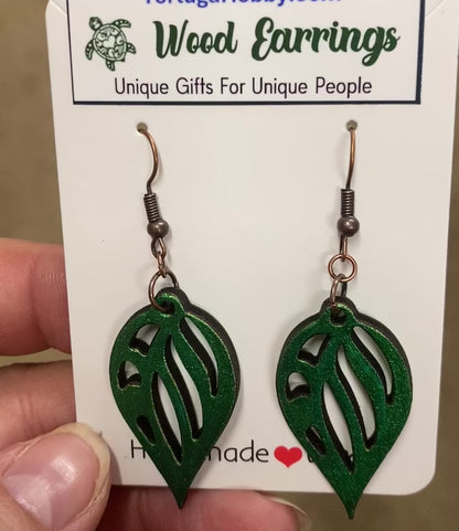 Leaf Hand-Painted Wood Earrings