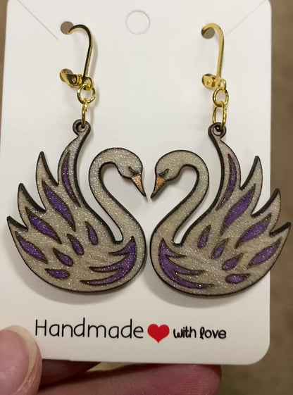 Swan Hand-Painted Wood Earrings