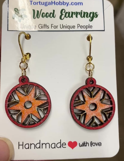 Mandala Hand-Painted Wood Earrings