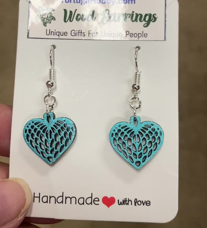 Lace Heart Hand-Painted Wood Earrings