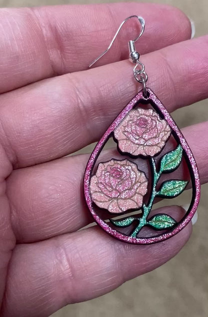 Floral Hand-Painted Wood Earrings