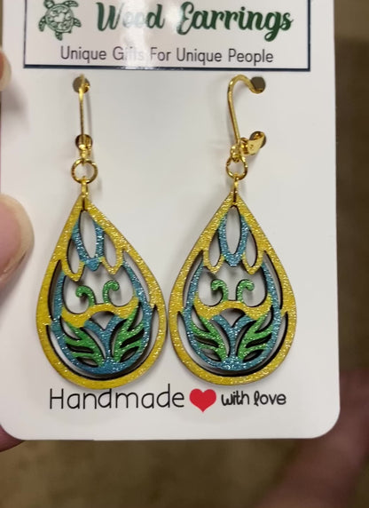 Lute Hand-Painted Wood Earrings